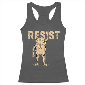 Frog Resist Racerback Tank Top Raised Fist Protest Fighter Retro Graphic TS02 Dark Heather Print Your Wear