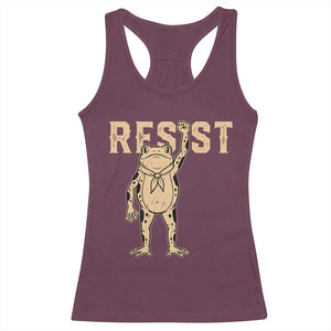 Frog Resist Racerback Tank Top Raised Fist Protest Fighter Retro Graphic TS02 Maroon Print Your Wear