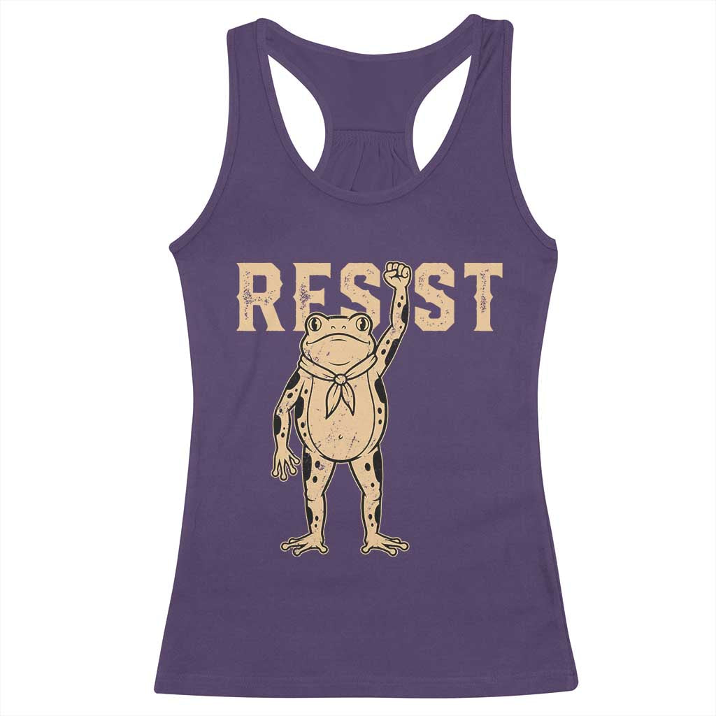 Frog Resist Racerback Tank Top Raised Fist Protest Fighter Retro Graphic TS02 Purple Print Your Wear