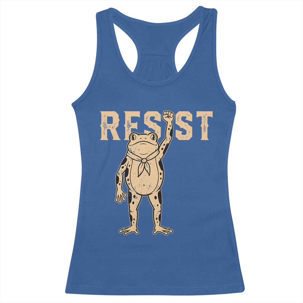 Frog Resist Racerback Tank Top Raised Fist Protest Fighter Retro Graphic TS02 Royal Blue Print Your Wear