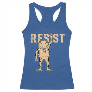 Frog Resist Racerback Tank Top Raised Fist Protest Fighter Retro Graphic TS02 Royal Blue Print Your Wear