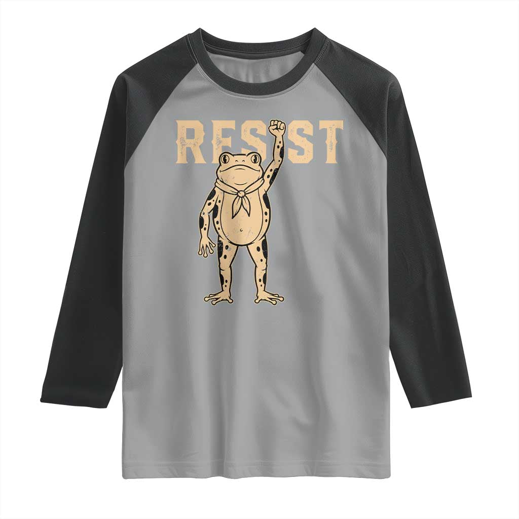 Frog Resist Raglan Shirt Raised Fist Protest Fighter Retro Graphic TS02 Sport Gray Black Print Your Wear