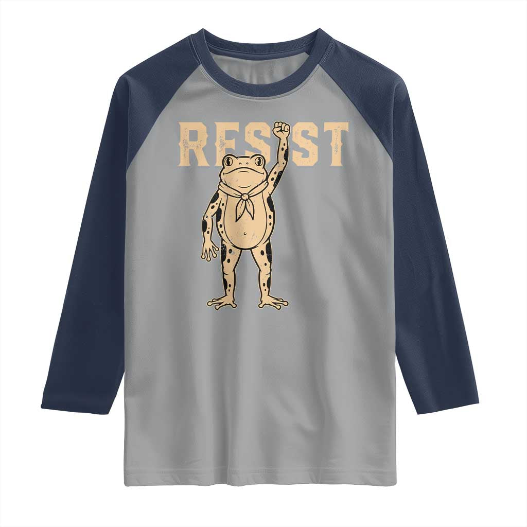Frog Resist Raglan Shirt Raised Fist Protest Fighter Retro Graphic TS02 Sport Gray Navy Print Your Wear