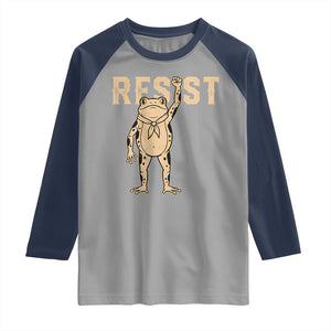 Frog Resist Raglan Shirt Raised Fist Protest Fighter Retro Graphic TS02 Sport Gray Navy Print Your Wear