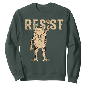 Frog Resist Sweatshirt Raised Fist Protest Fighter Retro Graphic TS02 Dark Forest Green Print Your Wear