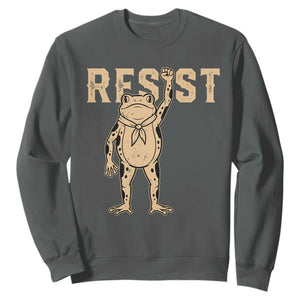 Frog Resist Sweatshirt Raised Fist Protest Fighter Retro Graphic TS02 Dark Heather Print Your Wear