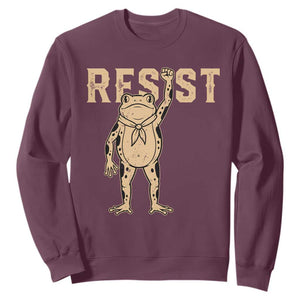 Frog Resist Sweatshirt Raised Fist Protest Fighter Retro Graphic TS02 Maroon Print Your Wear