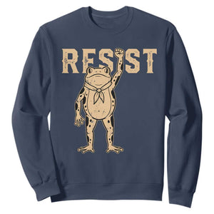 Frog Resist Sweatshirt Raised Fist Protest Fighter Retro Graphic TS02 Navy Print Your Wear