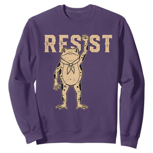 Frog Resist Sweatshirt Raised Fist Protest Fighter Retro Graphic TS02 Purple Print Your Wear