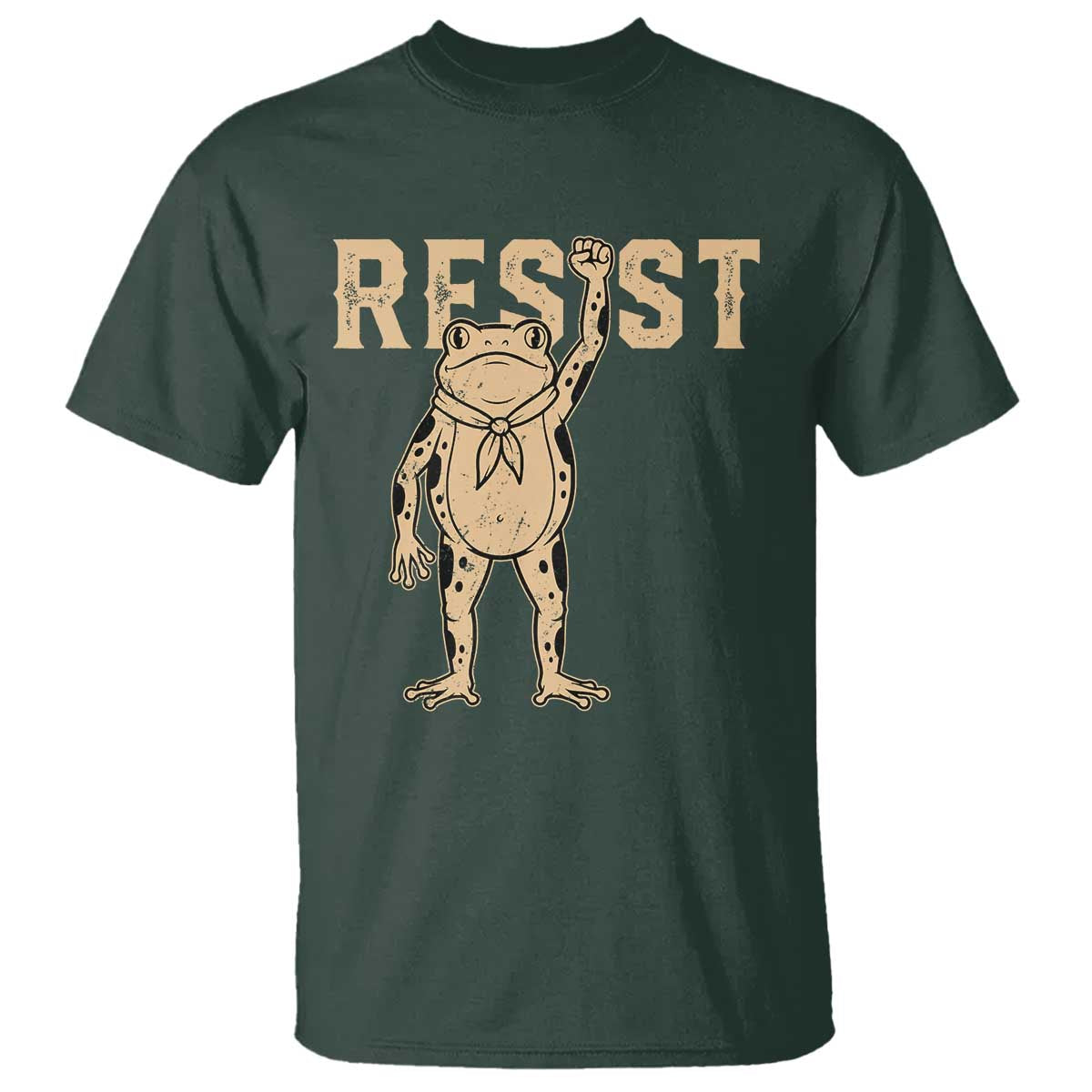 Frog Resist T Shirt Raised Fist Protest Fighter Retro Graphic TS02 Dark Forest Green Print Your Wear