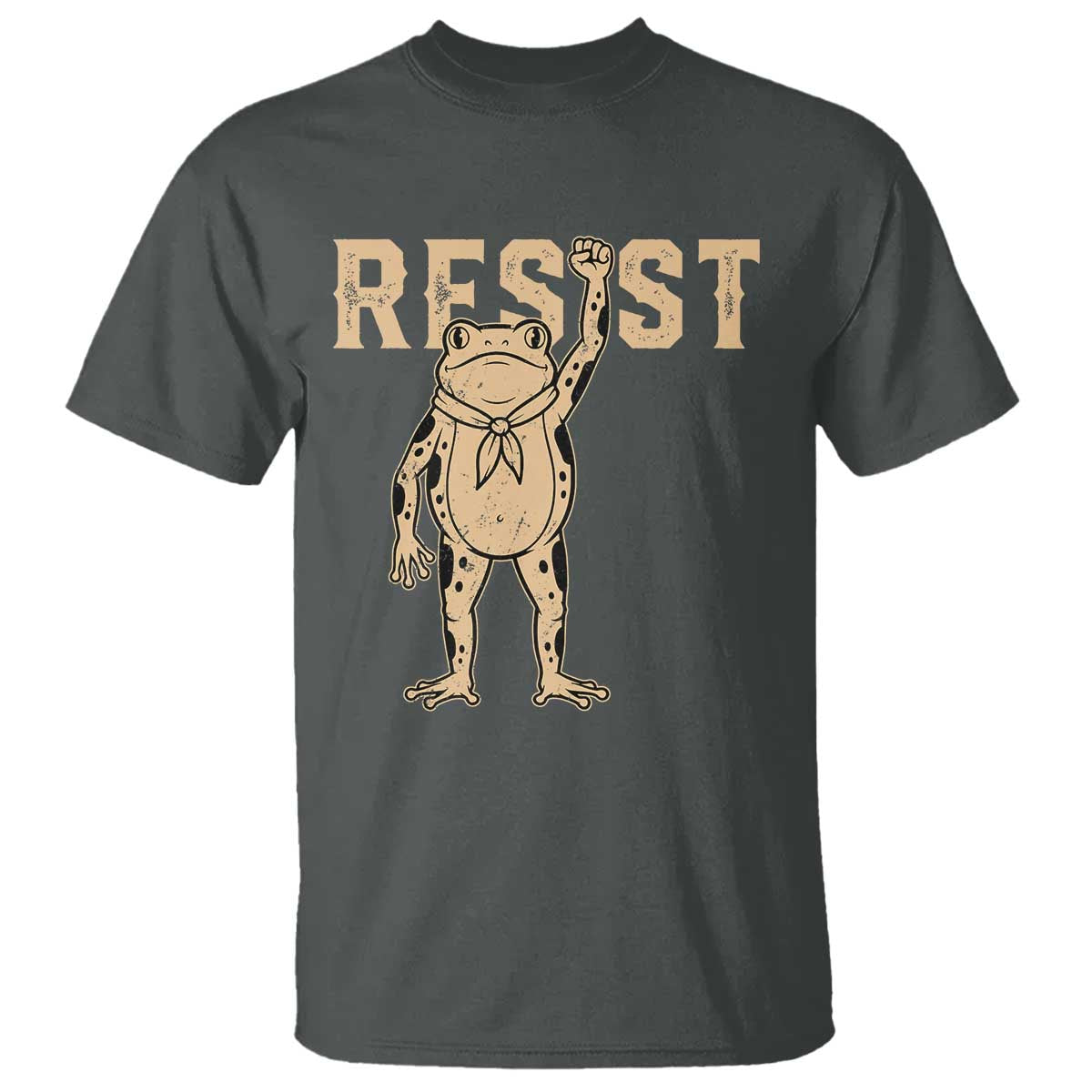 Frog Resist T Shirt Raised Fist Protest Fighter Retro Graphic TS02 Dark Heather Print Your Wear
