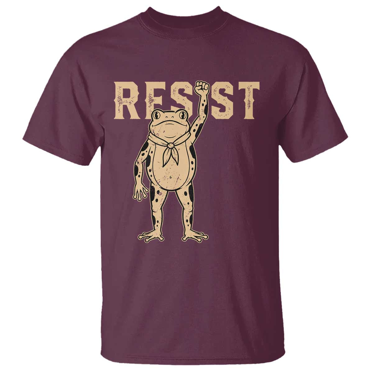 Frog Resist T Shirt Raised Fist Protest Fighter Retro Graphic TS02 Maroon Print Your Wear