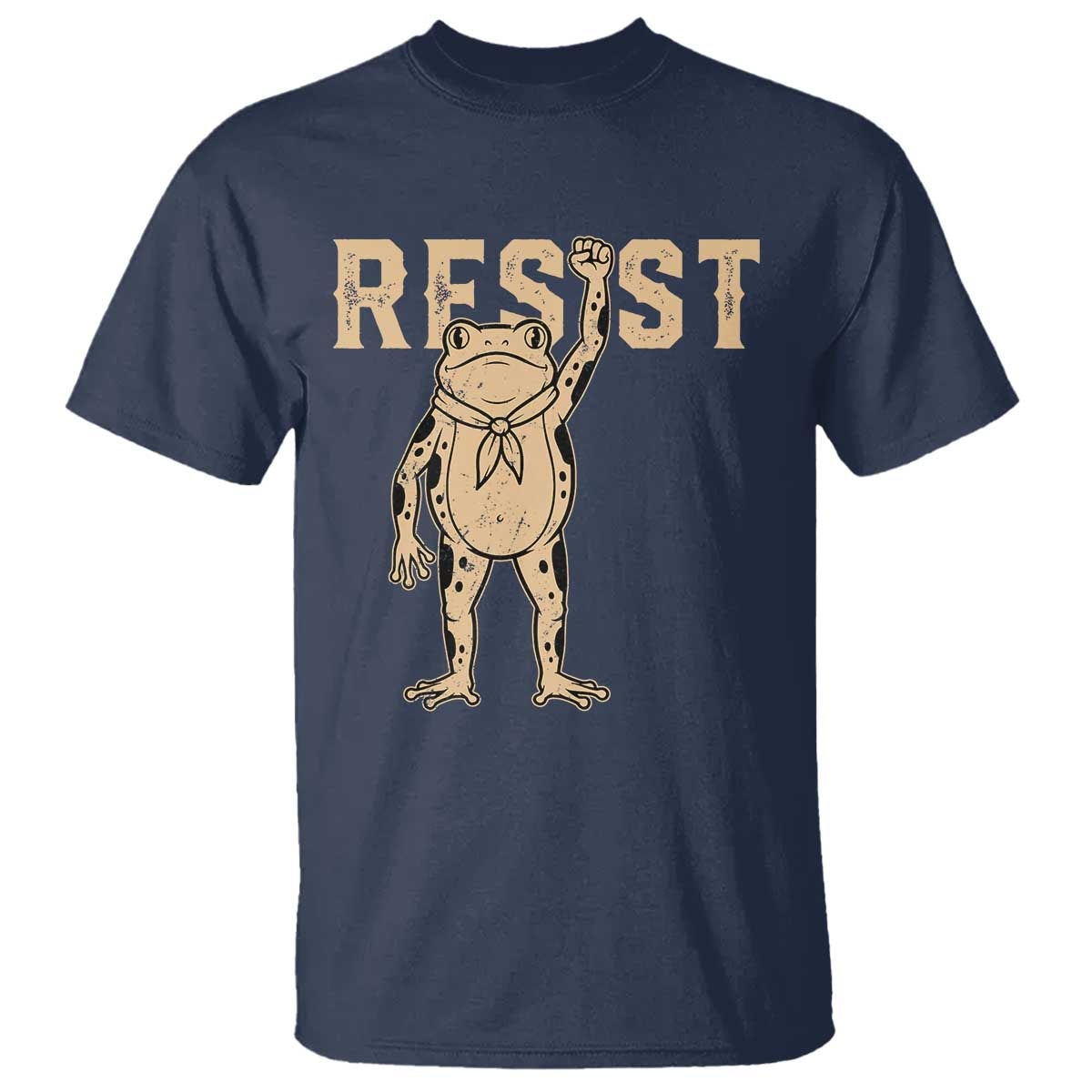 Frog Resist T Shirt Raised Fist Protest Fighter Retro Graphic TS02 Navy Print Your Wear