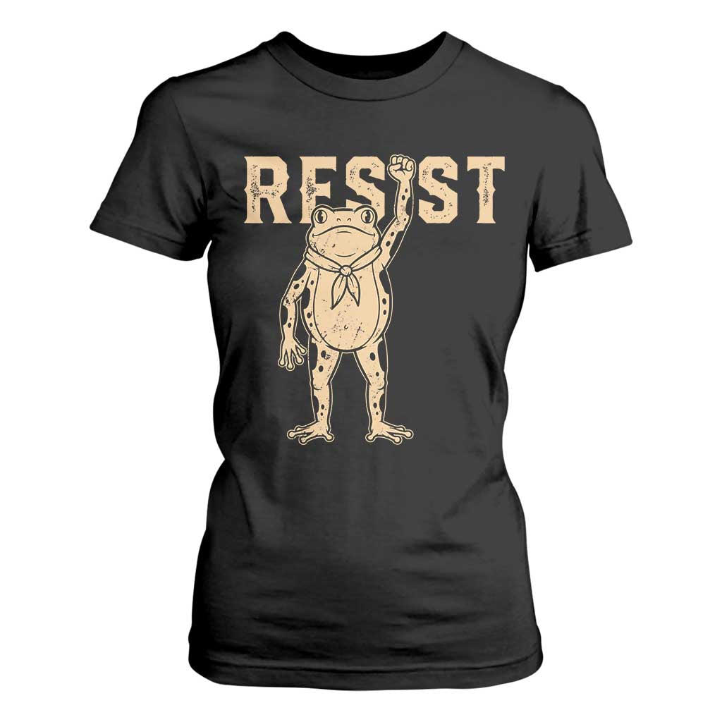 Frog Resist T Shirt For Women Raised Fist Protest Fighter Retro Graphic TS02 Black Print Your Wear
