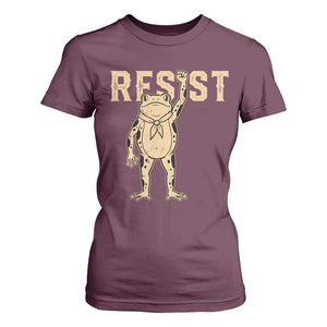Frog Resist T Shirt For Women Raised Fist Protest Fighter Retro Graphic TS02 Maroon Print Your Wear