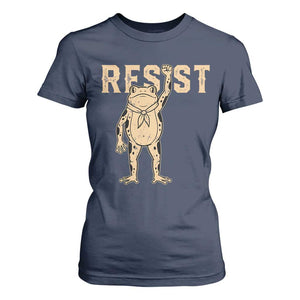 Frog Resist T Shirt For Women Raised Fist Protest Fighter Retro Graphic TS02 Navy Print Your Wear