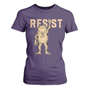 Frog Resist T Shirt For Women Raised Fist Protest Fighter Retro Graphic TS02 Purple Print Your Wear