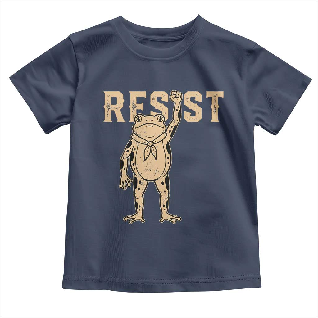 Frog Resist Toddler T Shirt Raised Fist Protest Fighter Retro Graphic TS02 Navy Print Your Wear