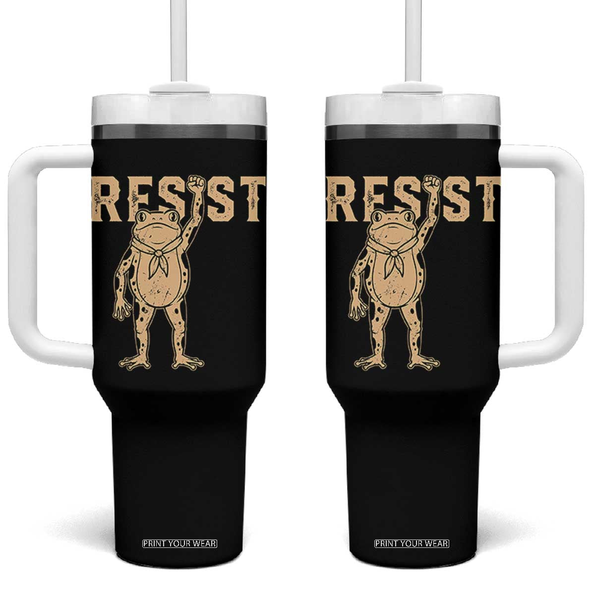 Frog Resist Tumbler With Handle Raised Fist Protest Fighter Retro Graphic TS02 One Size: 40 oz Black Print Your Wear