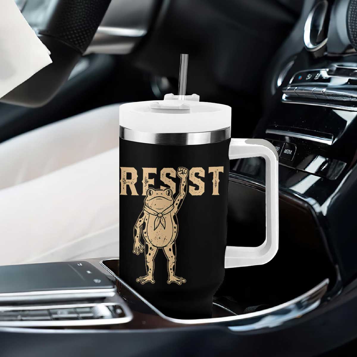 Frog Resist Tumbler With Handle Raised Fist Protest Fighter Retro Graphic TS02 Print Your Wear