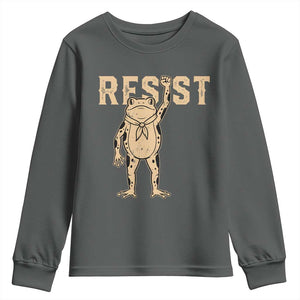 Frog Resist Youth Sweatshirt Raised Fist Protest Fighter Retro Graphic TS02 Dark Heather Print Your Wear