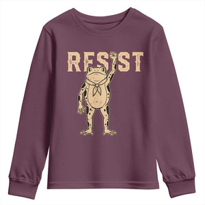 Frog Resist Youth Sweatshirt Raised Fist Protest Fighter Retro Graphic TS02 Maroon Print Your Wear