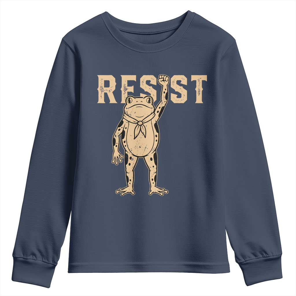 Frog Resist Youth Sweatshirt Raised Fist Protest Fighter Retro Graphic TS02 Navy Print Your Wear