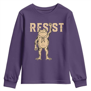 Frog Resist Youth Sweatshirt Raised Fist Protest Fighter Retro Graphic TS02 Purple Print Your Wear