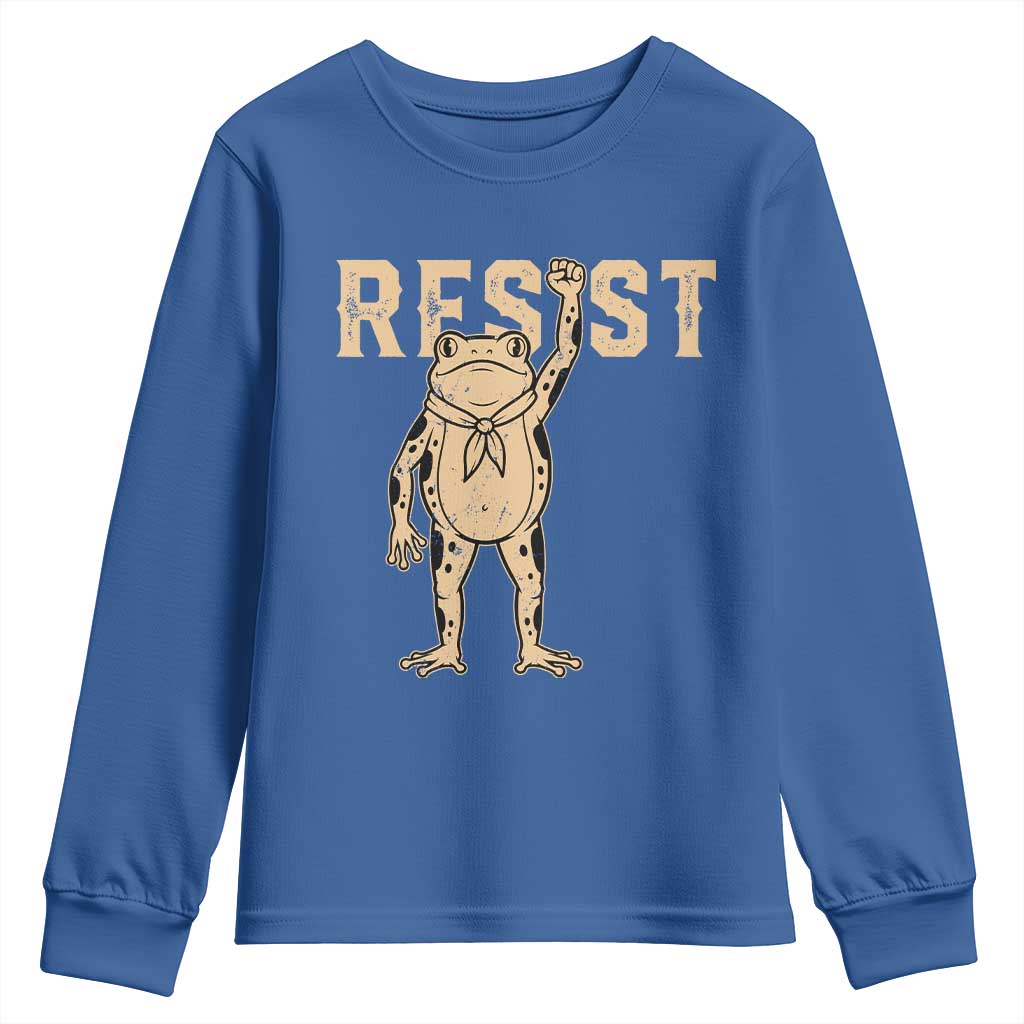 Frog Resist Youth Sweatshirt Raised Fist Protest Fighter Retro Graphic TS02 Royal Blue Print Your Wear
