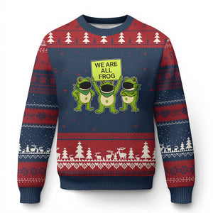 We Are All Frog Ugly Christmas Sweater Frogs Protest Together Strong - Print Your Wear