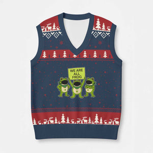We Are All Frog V-Neck Knit Sweater Vest Frogs Protest Together Strong TS02 Navy Red Print Your Wear