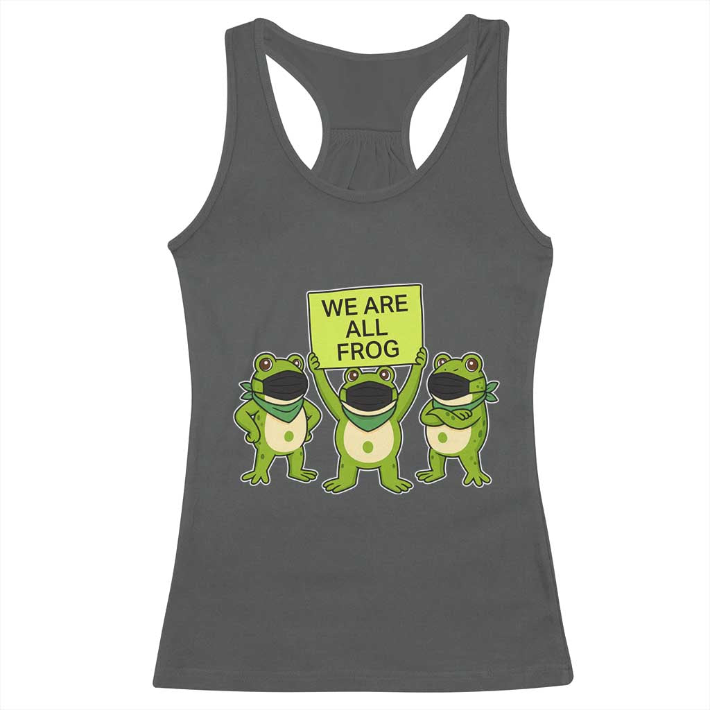 We Are All Frog Racerback Tank Top Frogs Protest Together Strong TS02 Dark Heather Print Your Wear