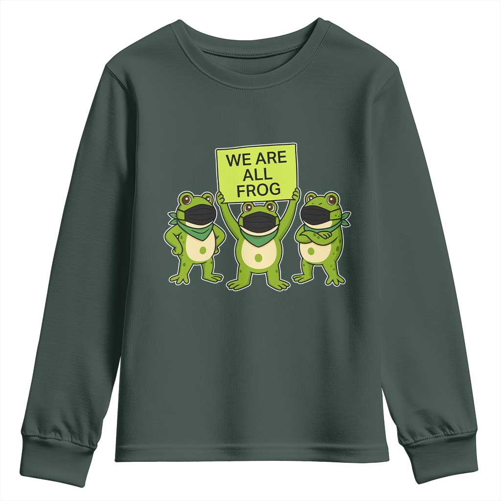 We Are All Frog Youth Sweatshirt Frogs Protest Together Strong TS02 Dark Forest Green Print Your Wear
