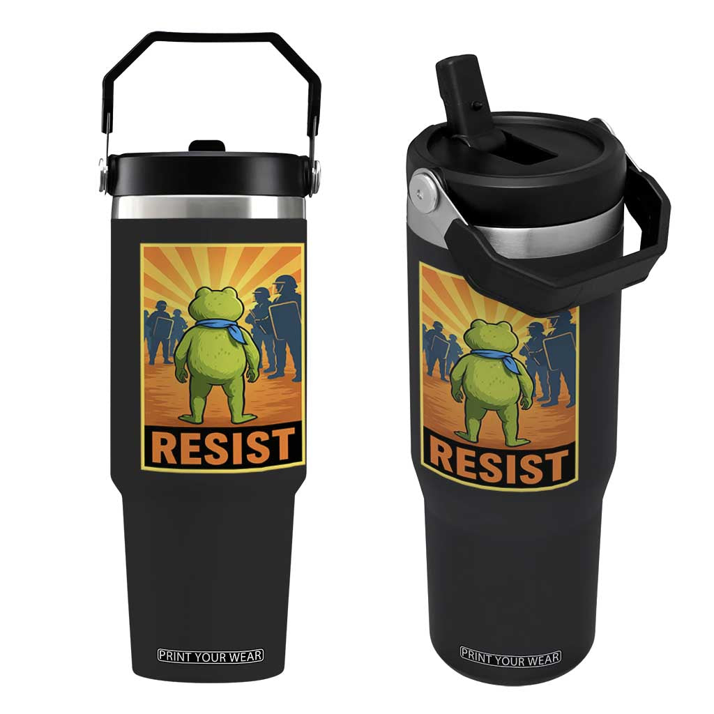 Resist Frog Graphic Flip Straw Tumbler Protest Stand Against Fascism TS02 One Size: 30 oz Black Print Your Wear