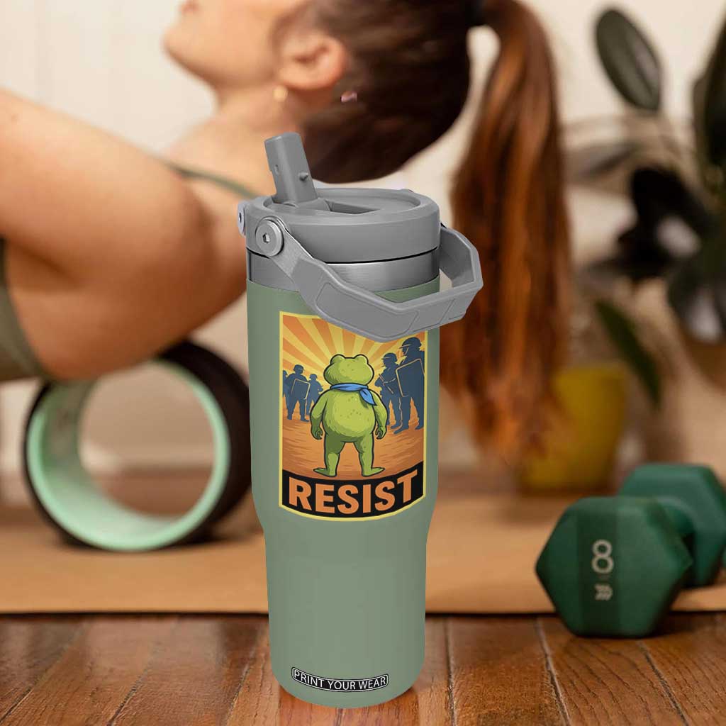 Resist Frog Graphic Flip Straw Tumbler Protest Stand Against Fascism TS02 One Size: 30 oz Moss Green Print Your Wear