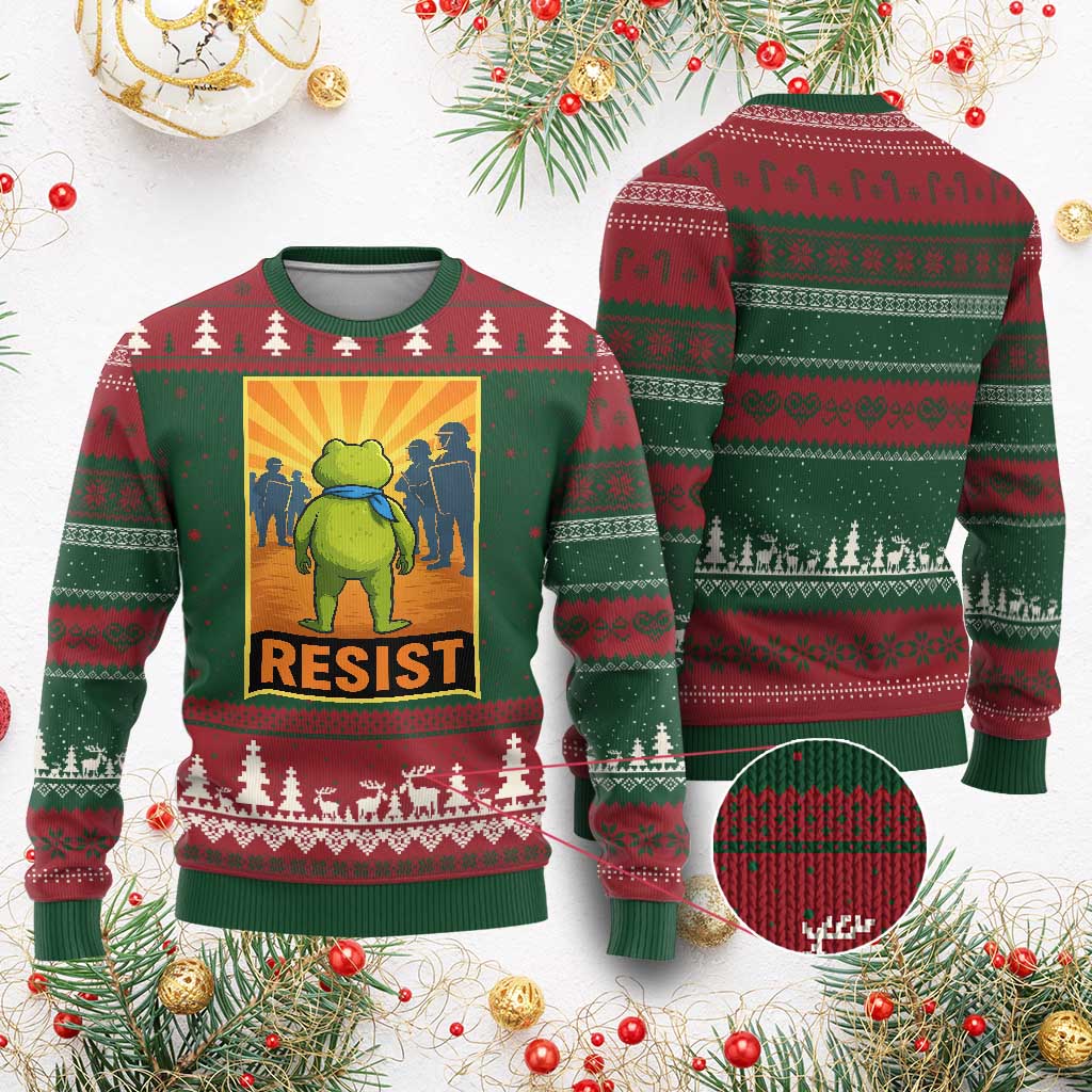 Resist Frog Graphic Ugly Christmas Sweater Protest Stand Against Fascism TS02 Red Green Print Your Wear