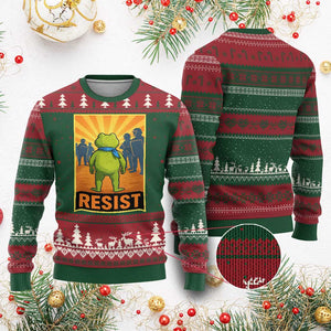 Resist Frog Graphic Ugly Christmas Sweater Protest Stand Against Fascism - Print Your Wear