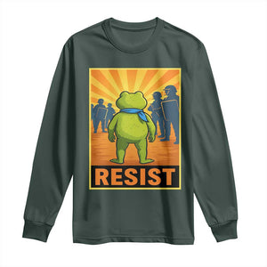 Resist Frog Graphic Long Sleeve Shirt Protest Stand Against Fascism TS02 Dark Forest Green Print Your Wear