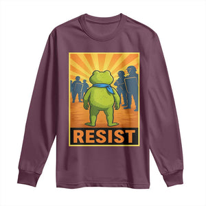 Resist Frog Graphic Long Sleeve Shirt Protest Stand Against Fascism TS02 Maroon Print Your Wear