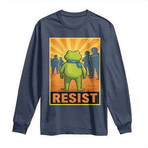 Resist Frog Graphic Long Sleeve Shirt Protest Stand Against Fascism TS02 Navy Print Your Wear