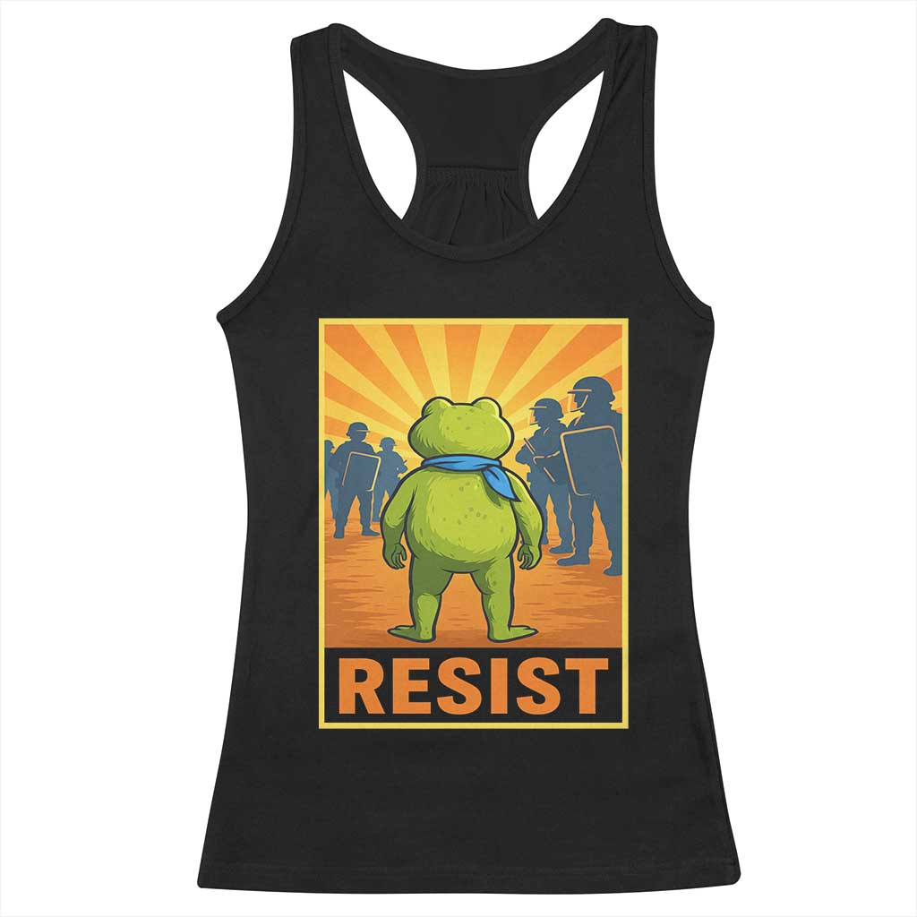 Resist Frog Graphic Racerback Tank Top Protest Stand Against Fascism - Print Your Wear