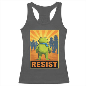 Resist Frog Graphic Racerback Tank Top Protest Stand Against Fascism TS02 Dark Heather Print Your Wear