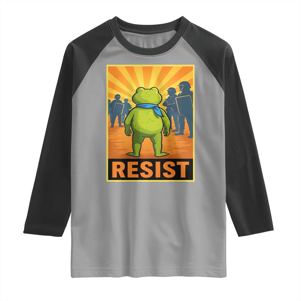 Resist Frog Graphic Raglan Shirt Protest Stand Against Fascism TS02 Sport Gray Black Print Your Wear