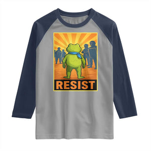 Resist Frog Graphic Raglan Shirt Protest Stand Against Fascism TS02 Sport Gray Navy Print Your Wear