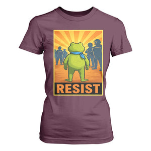 Resist Frog Graphic T Shirt For Women Protest Stand Against Fascism TS02 Maroon Print Your Wear