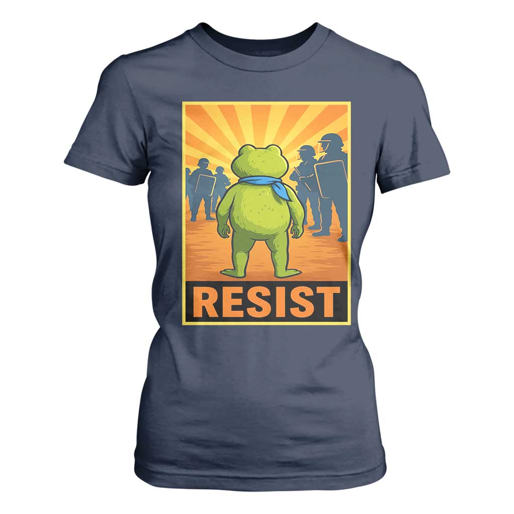 Resist Frog Graphic T Shirt For Women Protest Stand Against Fascism TS02 Navy Print Your Wear