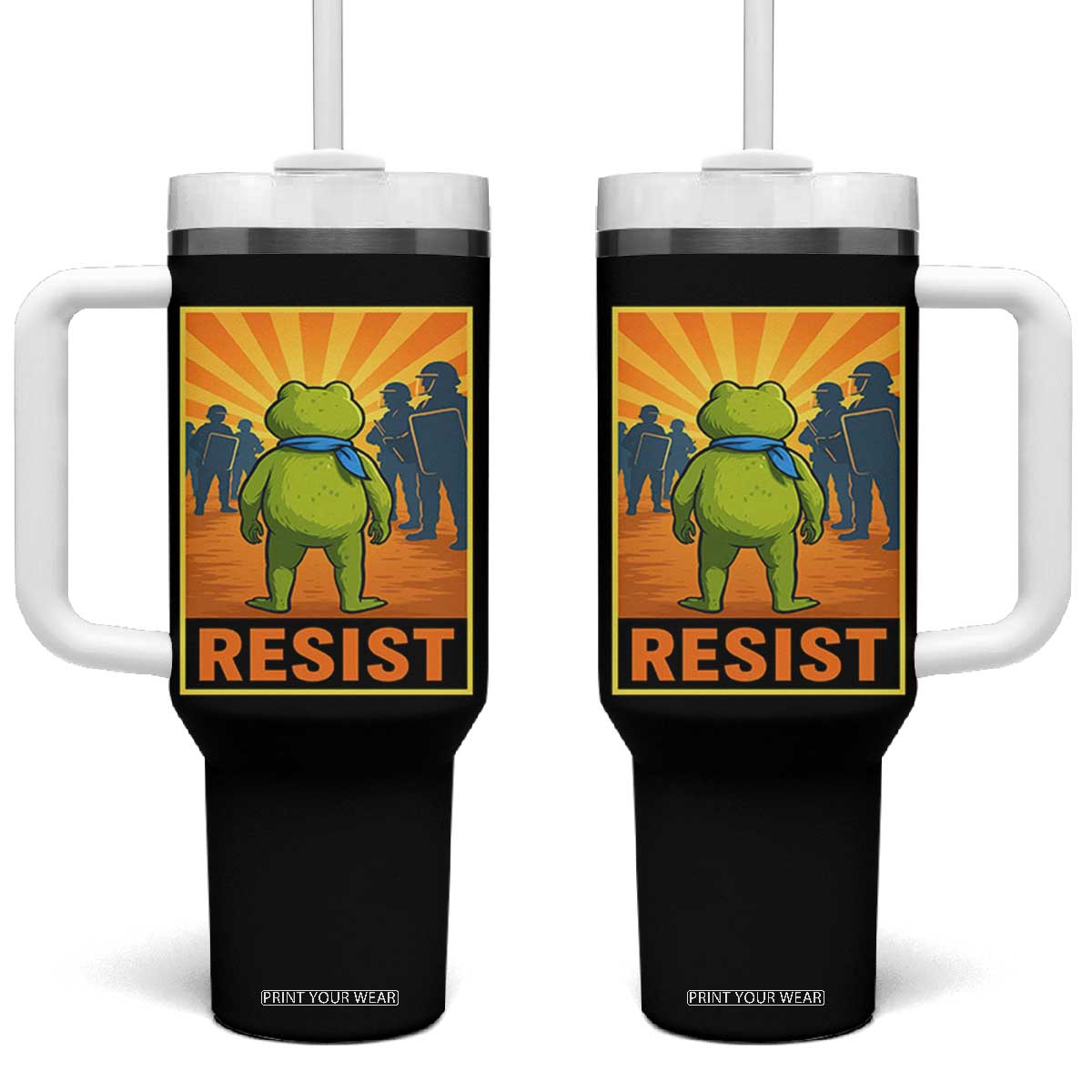 Resist Frog Graphic Tumbler With Handle Protest Stand Against Fascism TS02 One Size: 40 oz Black Print Your Wear