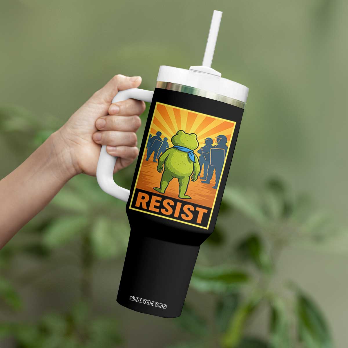 Resist Frog Graphic Tumbler With Handle Protest Stand Against Fascism TS02 Print Your Wear