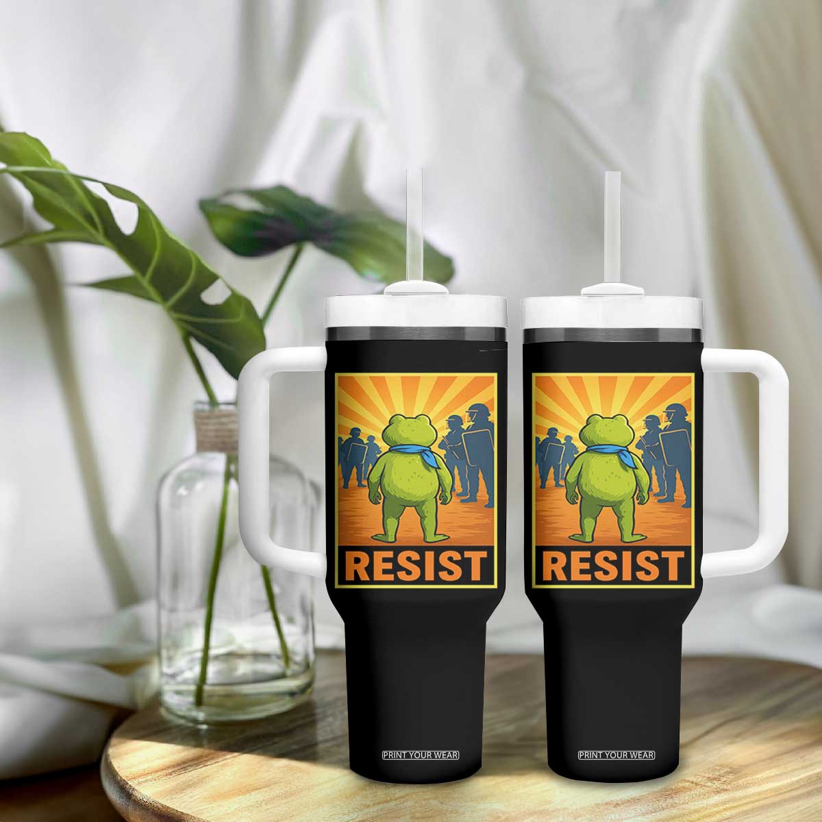 Resist Frog Graphic Tumbler With Handle Protest Stand Against Fascism TS02 Print Your Wear