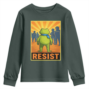 Resist Frog Graphic Youth Sweatshirt Protest Stand Against Fascism TS02 Dark Forest Green Print Your Wear